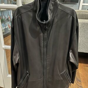 Custom Made Italian Black Leather Jacket with Loro Piana Storm System lining